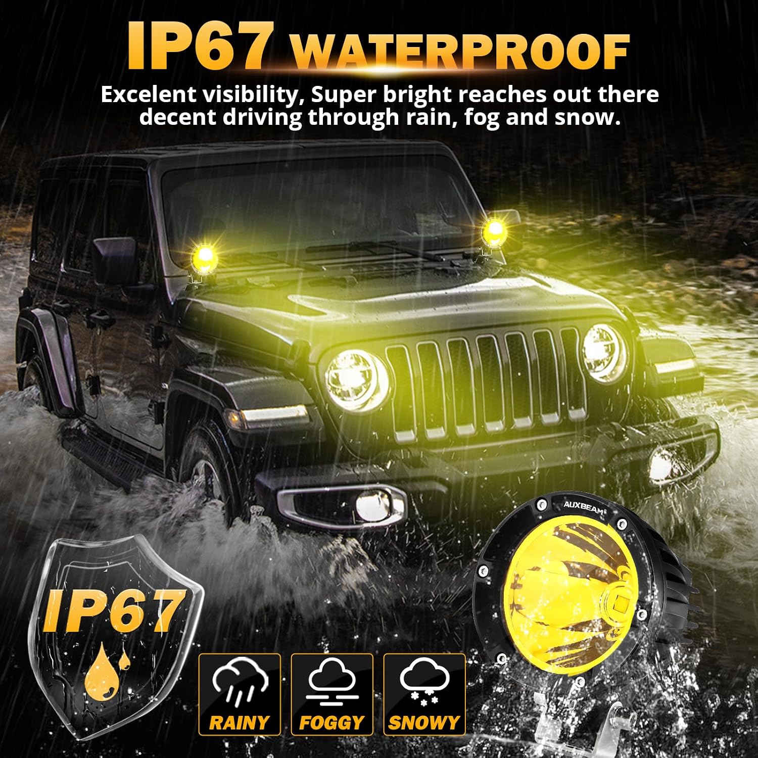 Thumbnail 4 de Auxbeam C4 Series 4-Inch Amber LED Pods (2-Pack) — Offroad Driving Lights with 72W, IP67, 50,000-Hour Lifespan
