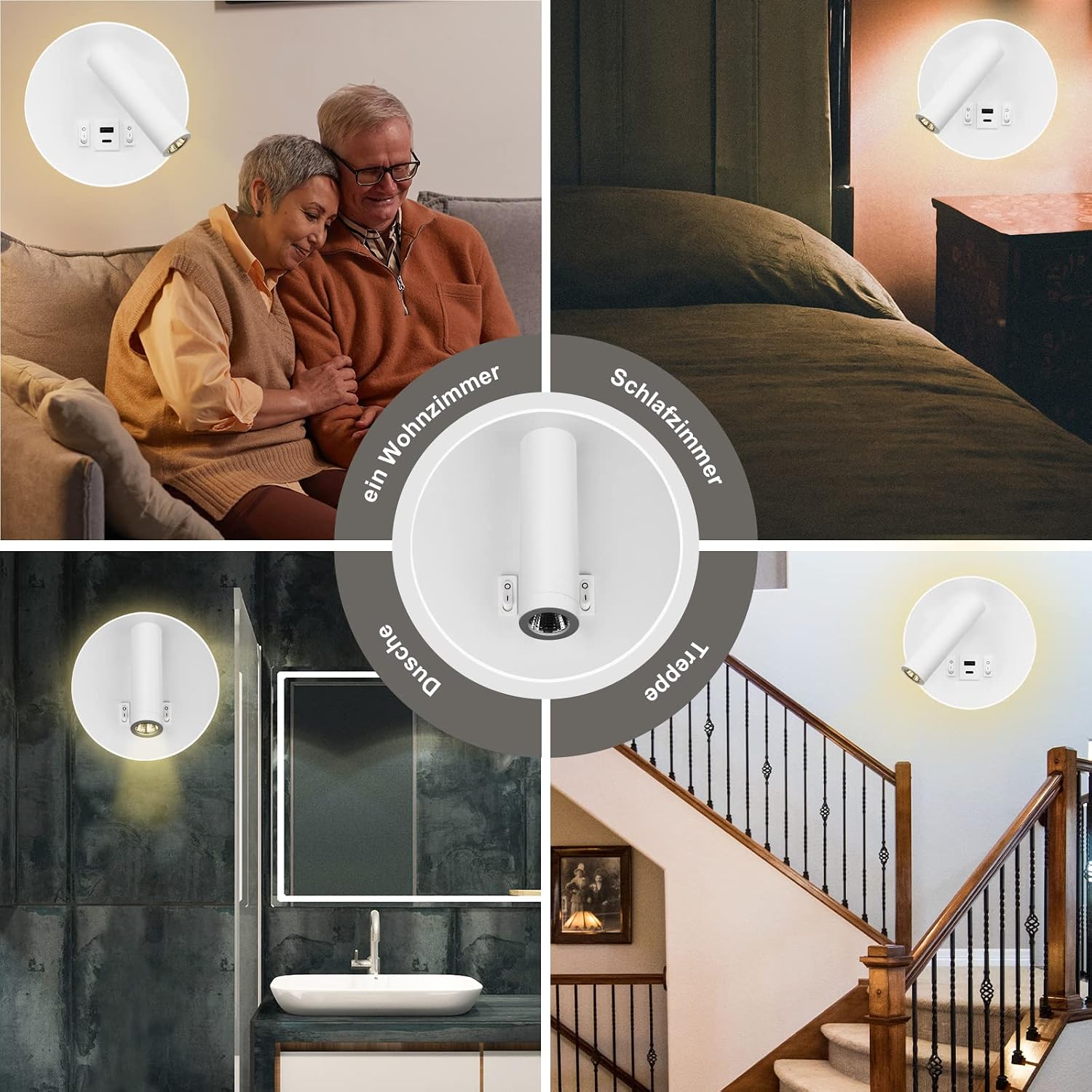 Detalle 2 de uksunvi TC008 led-wandleeslamp met USB- en USB-C-poort, 3000 K