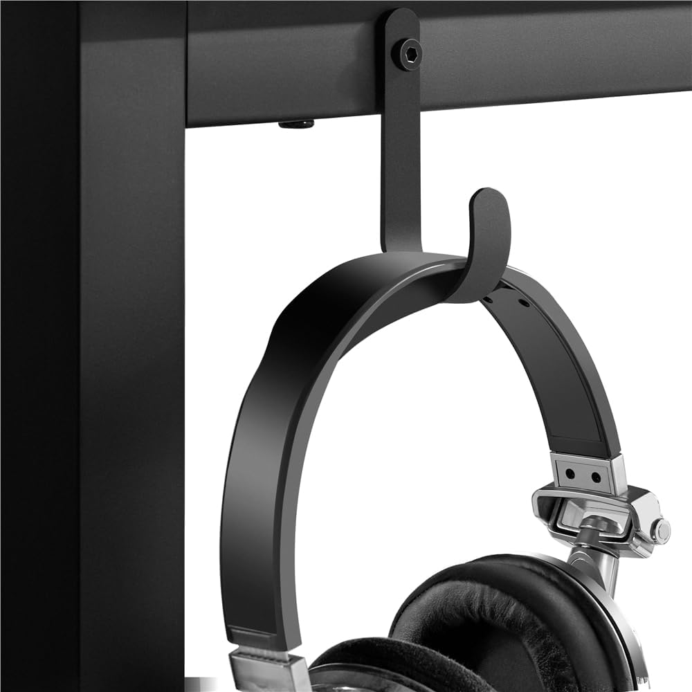 Thumbnail 5 de Yaheetech Schreibtisch Computertisch Rustikales Braun mit 2 Monitorhalterungen, Kabeldurchführungen & Kopfhörerhaken – 140 × 60 × 89,5 cm