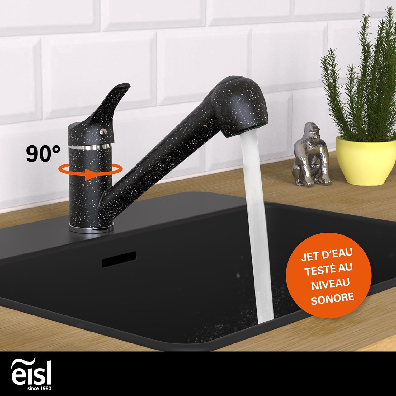 Thumbnail 1 de EISL GRANIT NI183SMCR: Mitigeur d’évier cuisine avec douchette extractible et pivot à 90° – noir