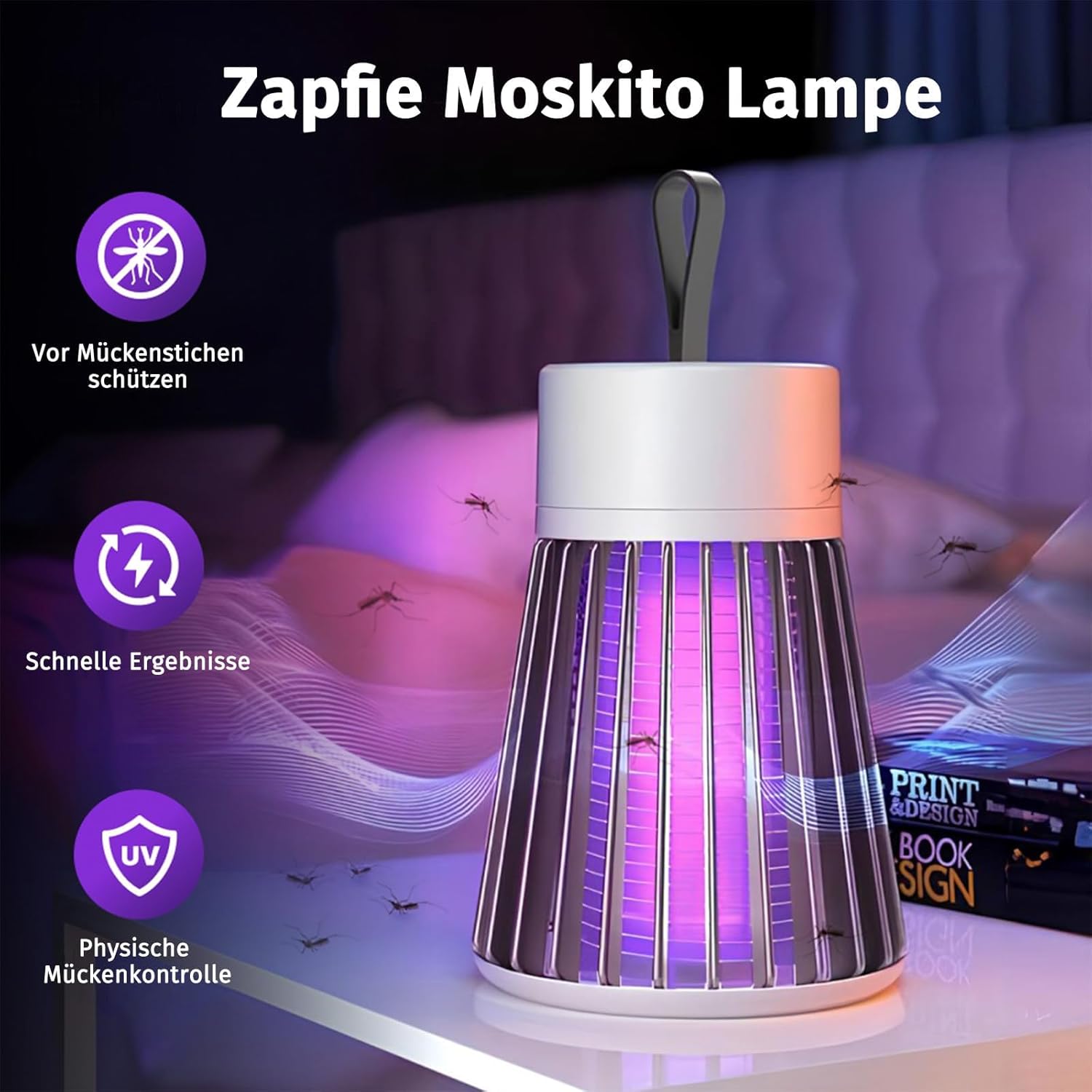 Detalle de Zapfie Mückenlampe: 3-in-1 Moskito-Löschgerät für Innen, Außen und Camping