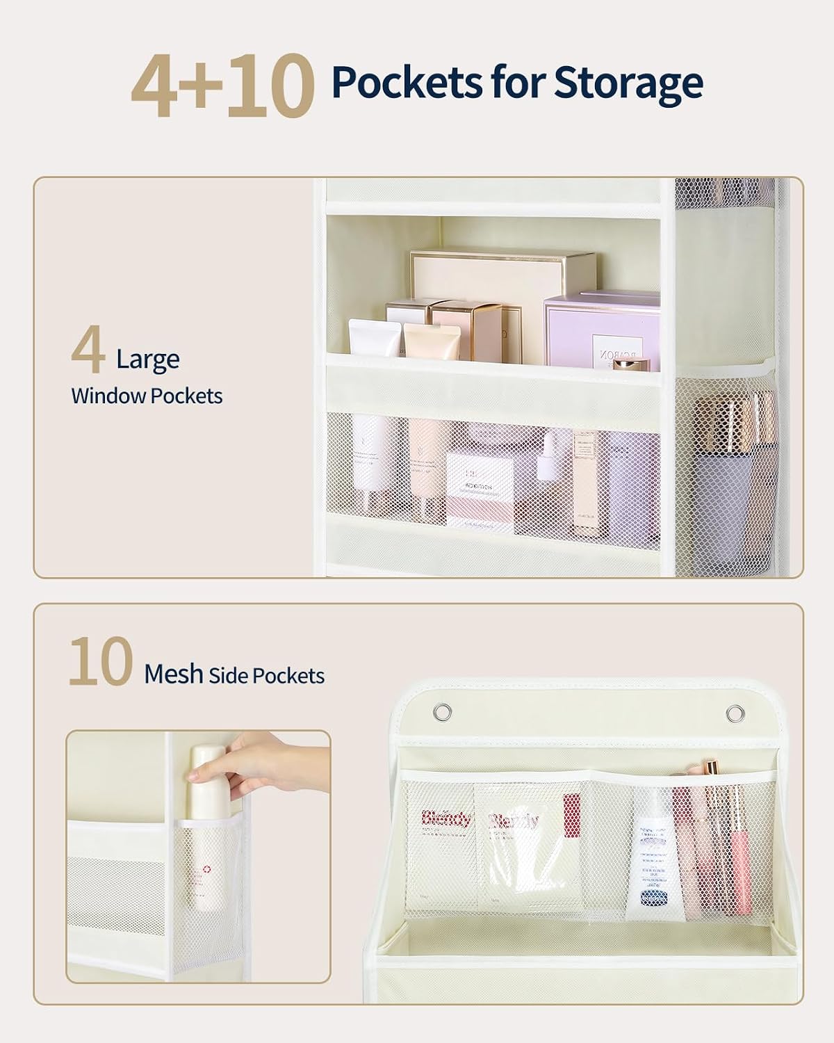 Detalle de Yecaye SDHB00305YCY Over-the-Door Organizer, 4 Tiers, Mesh Pockets