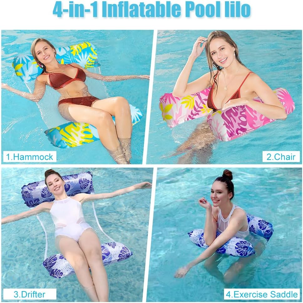 Thumbnail 3 de 3 Pack Pool Hammock Floats with 2 Air Pumps – Inflatable Lilo Lounger for Adults (Water hammock, drifter & more)