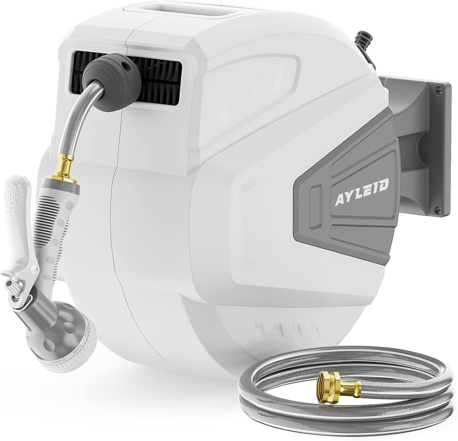 Detalle de Ayleid AY4-JP35N Retractable Garden Hose Reel, 65 ft Hybrid Hose, 9-Pattern Nozzle