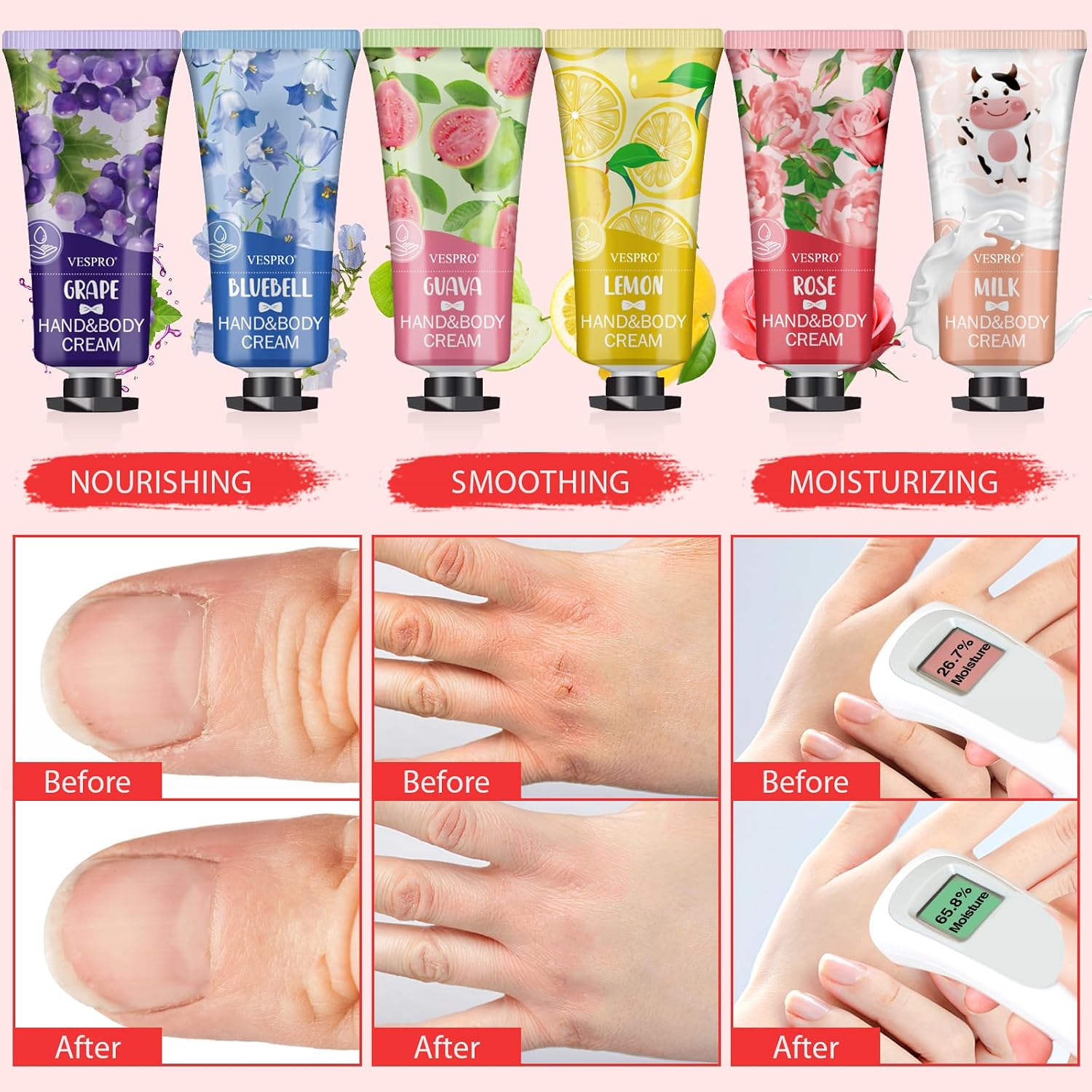 Detalle 2 de VESPRO 210 Pack Moisturizing Hand Cream Gift Set (14 Scents) Travel-Size Lotions for Dry, Cracked Hands