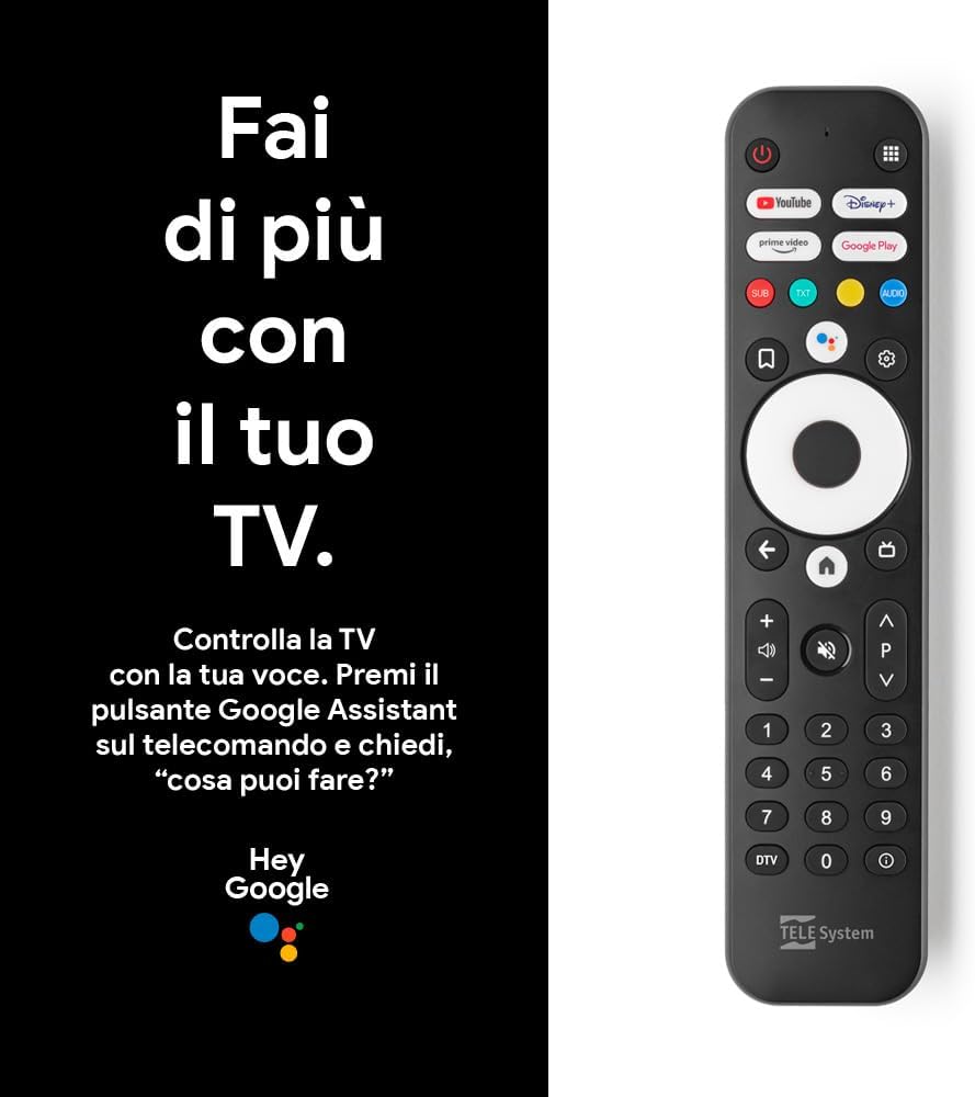 Thumbnail 4 de TELE System ON T2 HD Android TV con decoder DVB-T2 HEVC e HDR10+/HLG, Chromecast integrato (SCART incluso)