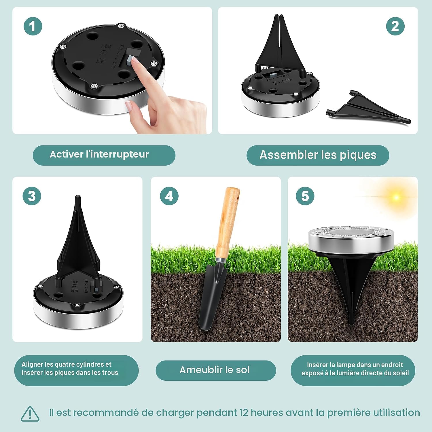 Thumbnail 5 de FIFlying 10 Pièces Lampe Solaire Extérieure - 8 LED, Acier Inox et Polycarbonate, IP65, Jardin/Allée/Patio