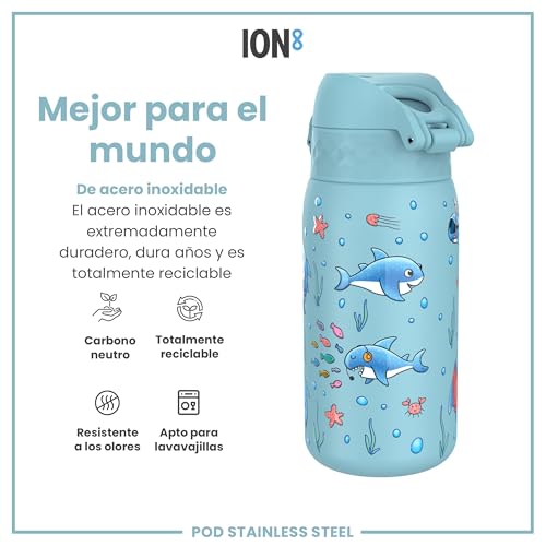 Detalle de Ion8 Botella de Agua Inox para Niños 400 ml: ligera, antifugas y con tapa abatible