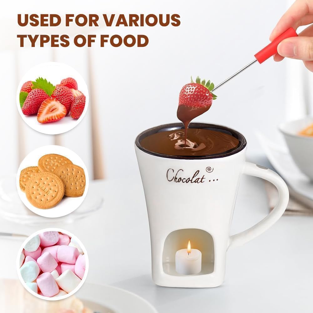 Detalle de Gienslru The Melt Mug Ceramic Tea Light Fondue Set, 130 ml