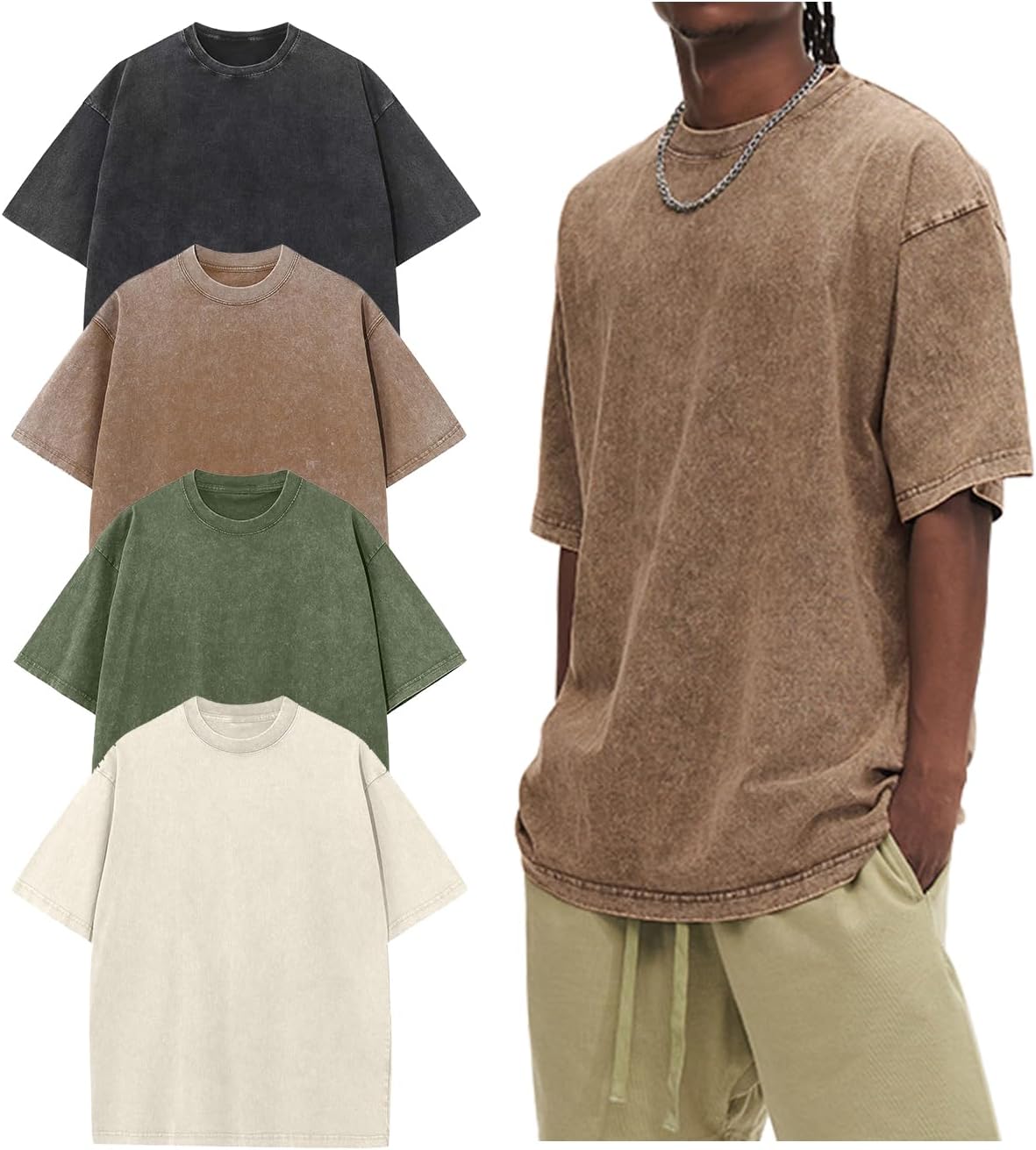 Detalle de Arssm Oversized T-Shirts for Men: Acid Wash, Vintage Cotton, Loose Fit Baggy Tees