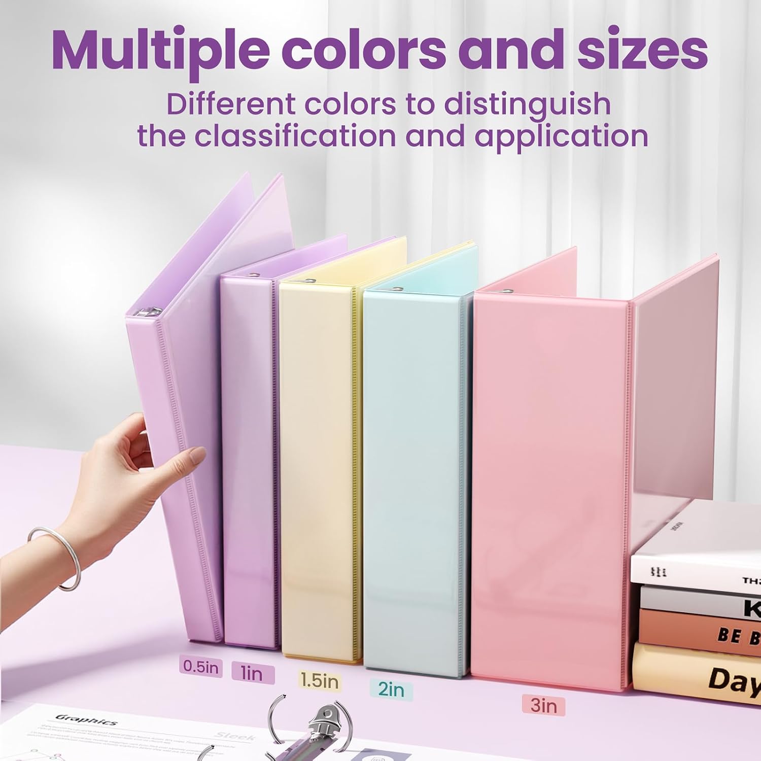 Detalle de SUNEE 1-Inch D-Ring Binder 2-Pack, Purple PVC-Free Clear View