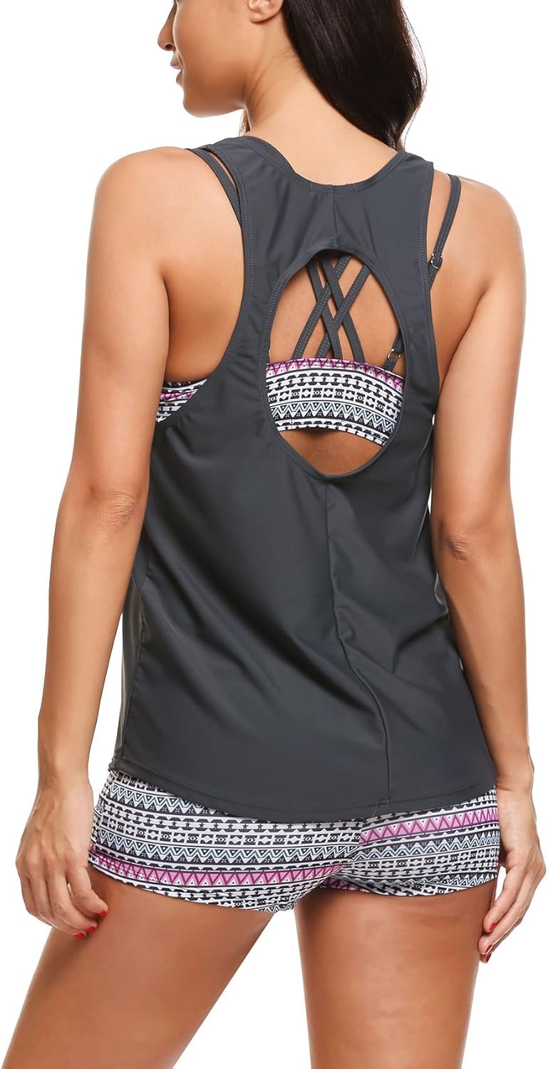 Detalle de AI'MAGE Tankini Donna Mare Estivo Due Pezzi con Slip 3pcs