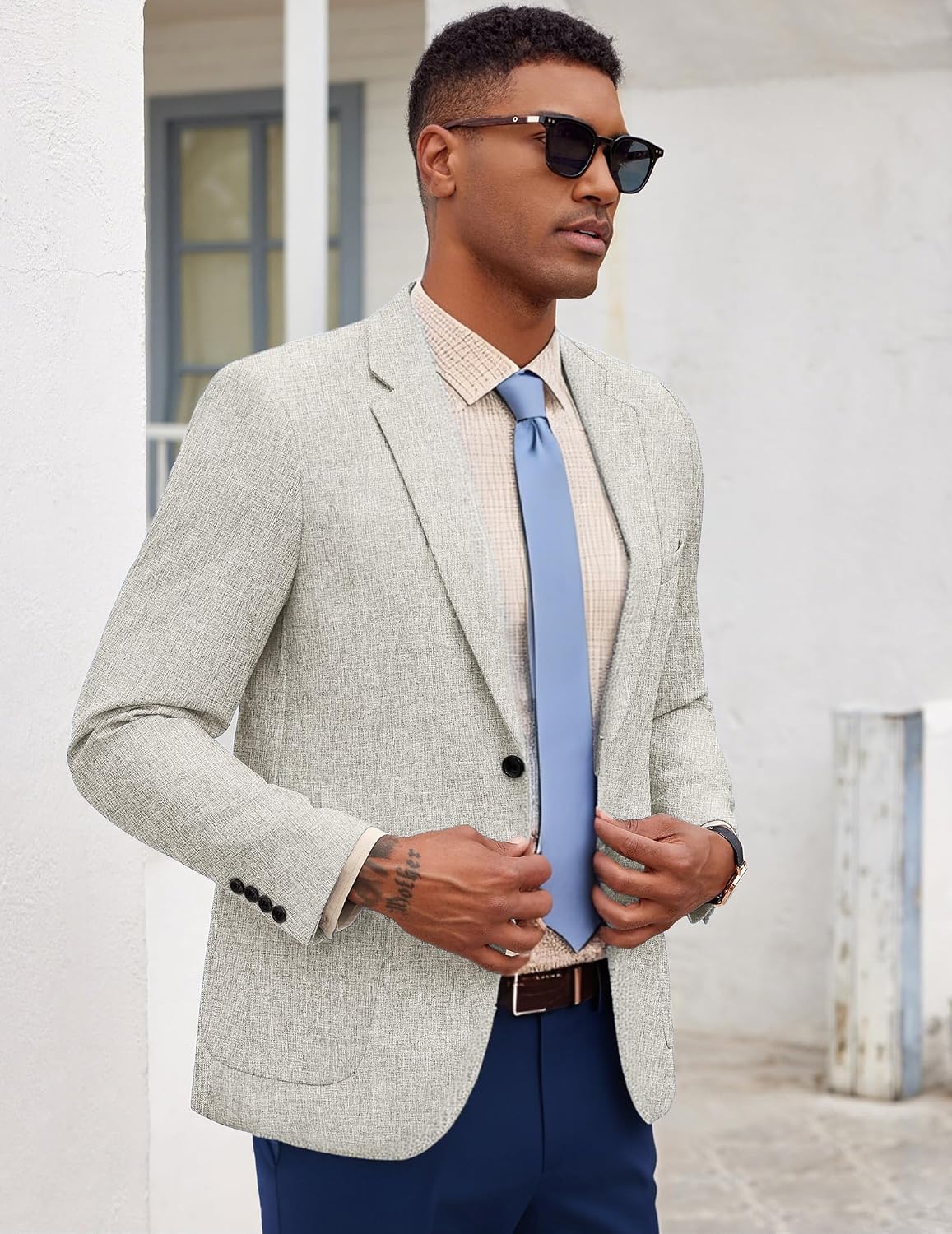 Detalle de COOFANDY Men’s Casual Blazer Slim Fit Sport Coat — Lightweight Two-Button Suit Jacket