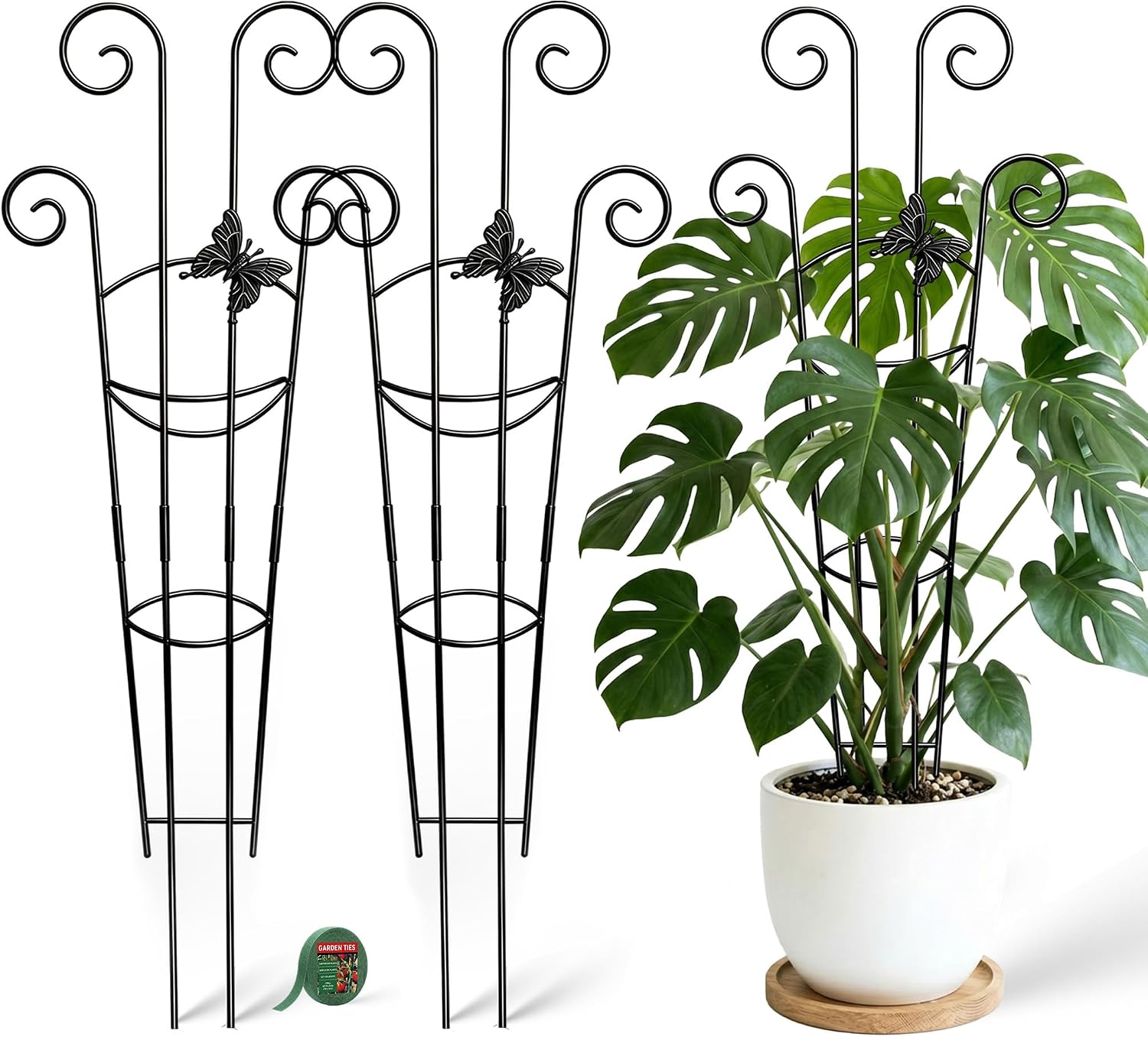Detalle de COVERTIFY TPJ13 32-inch Butterfly Plant Trellis, Rust-Resistant Metal, 2-Pack
