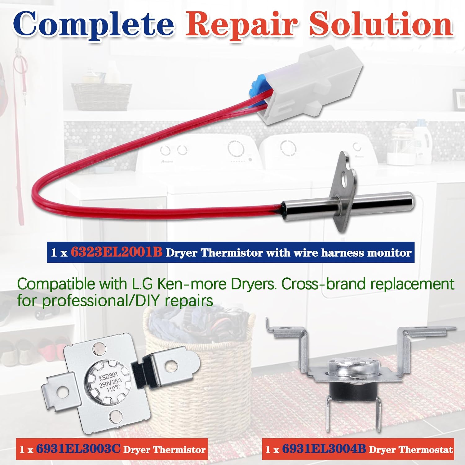 Thumbnail 1 de Bakaoof AGM30045804 Dryer Thermistor and Thermostat Kit, 3 Pieces