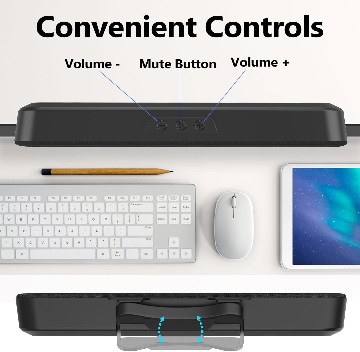 Thumbnail 1 de ZETIY USB Computer Speaker with clip-on monitor design (Black) – plug and play mini soundbar
