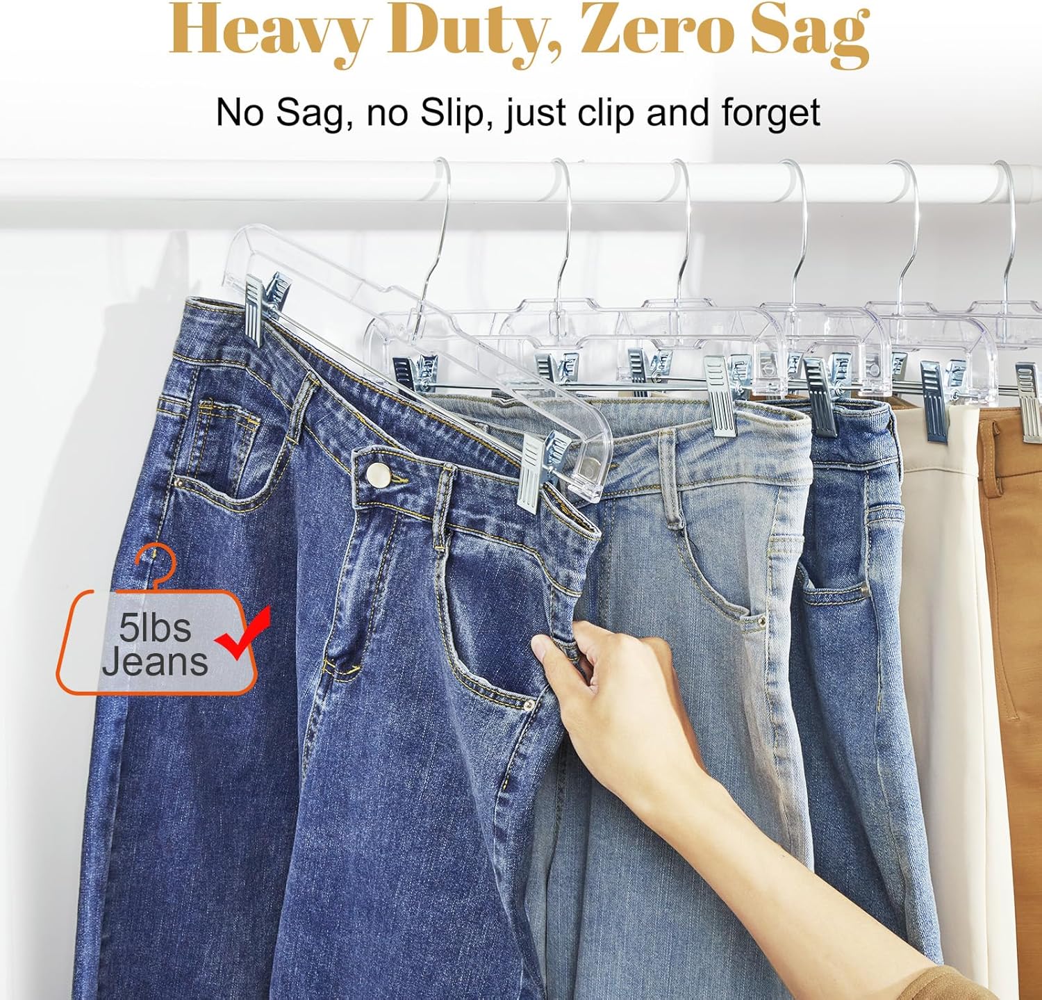 Thumbnail 2 de HOUSE DAY 12 Pack 14-inch Clear Plastic Skirt & Pants Hangers with Adjustable Clips (360° Swivel Hook)