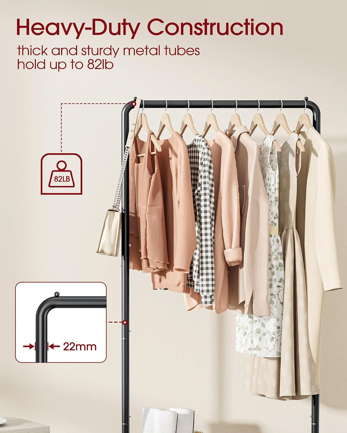 Thumbnail 2 de Sakugi Clothes Rail – Movable Heavy-Duty Clothing Rack with Bottom Shoes Shelf