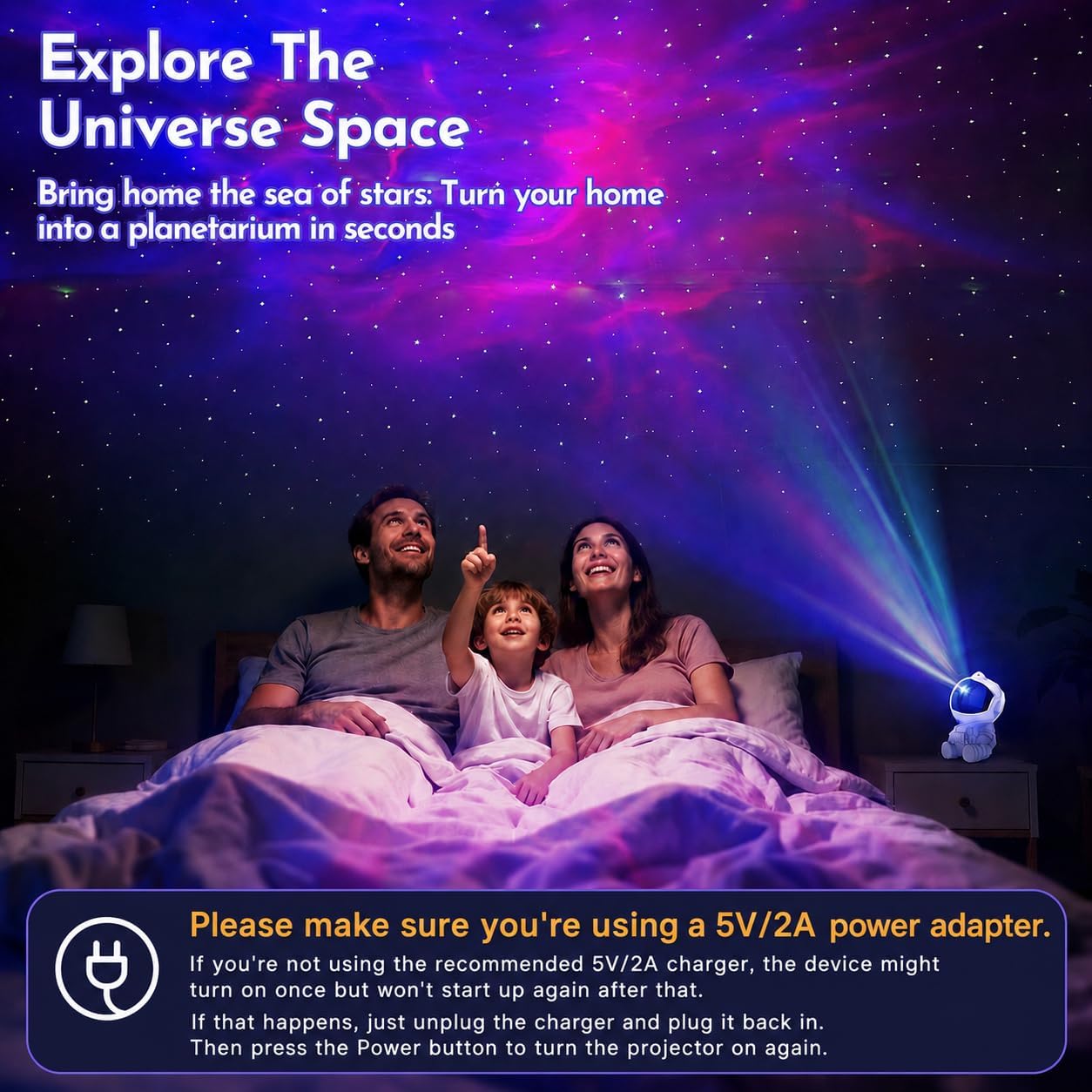 Detalle 2 de JIWYJOT XKM-002 Astronaut Galaxy Projector with 8 Nebula Colors and Remote
