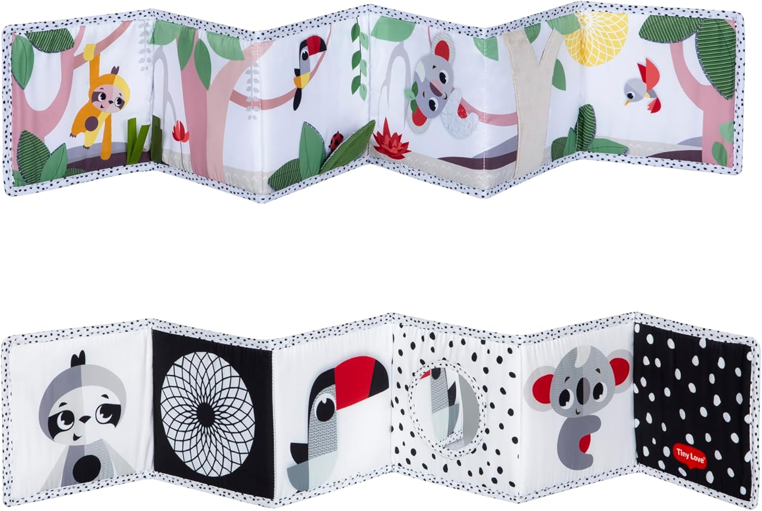 Detalle de Tiny Love Livre Bébé en Tissu Double Face – Livre Sensoriel Noir & Blanc, 7 Activités