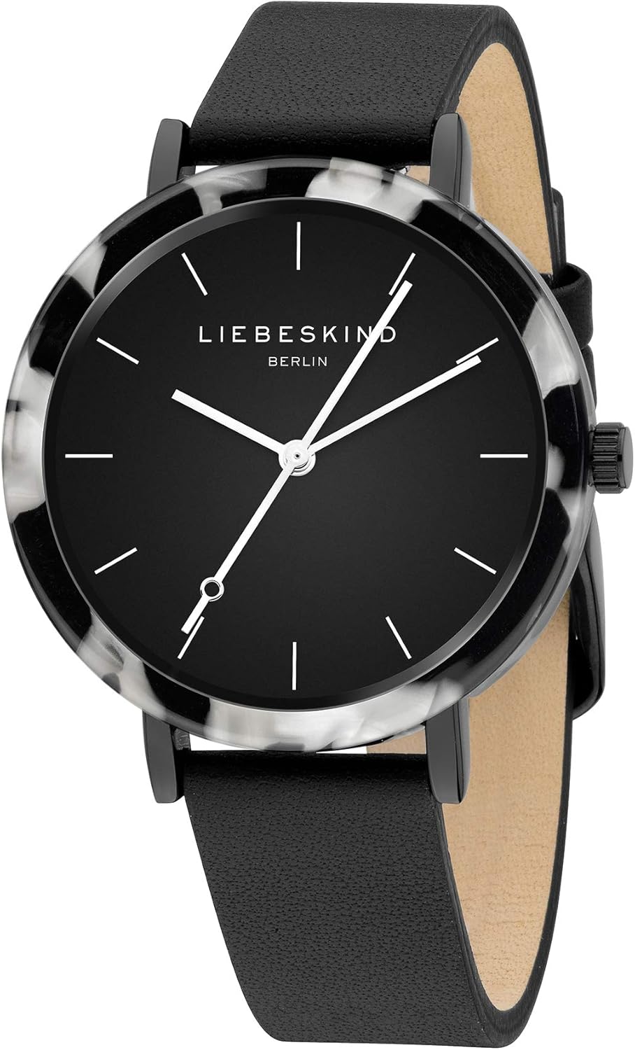 Thumbnail 1 de LIEBESKIND Damen-Armbanduhr mit rundem Gehäuse, gemustertem Acetat-Topring und Lederband