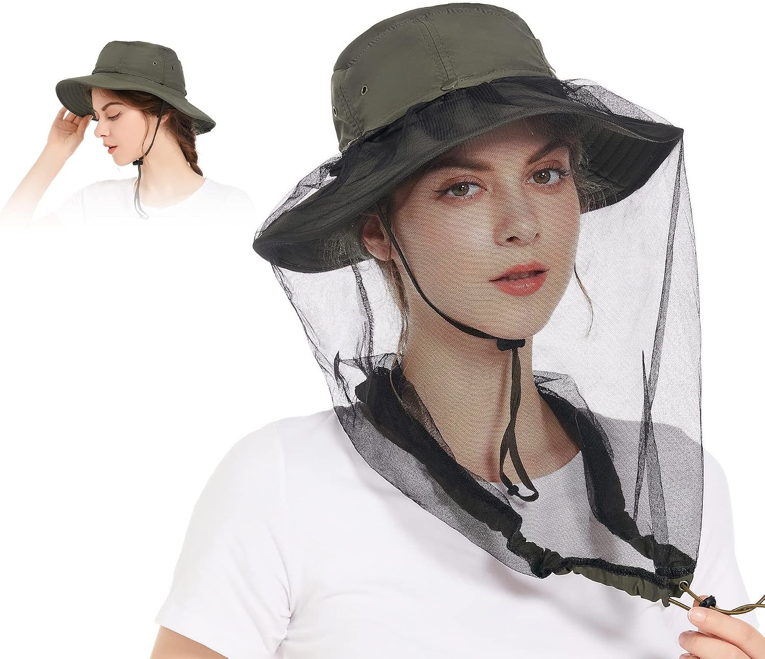 Detalle 2 de Mosquito Sun Net Hat Cap — UPF 50+ sun hat