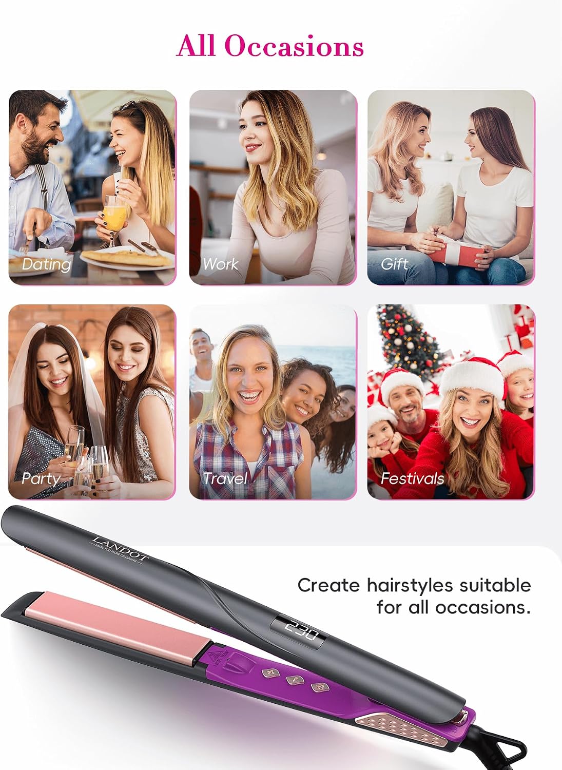 Thumbnail 6 de LANDOT Ceramic Hair Straighteners for Women – 1 Inch Dual Voltage Flat Iron