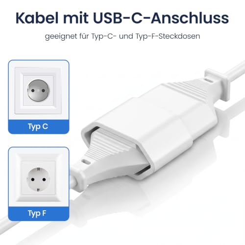 Detalle de ATJTYSX Eurostecker Verlängerungskabel 1,5 m mit Doppelsteckdose – 2-in-1, Flachstecker, Schützt Kinder