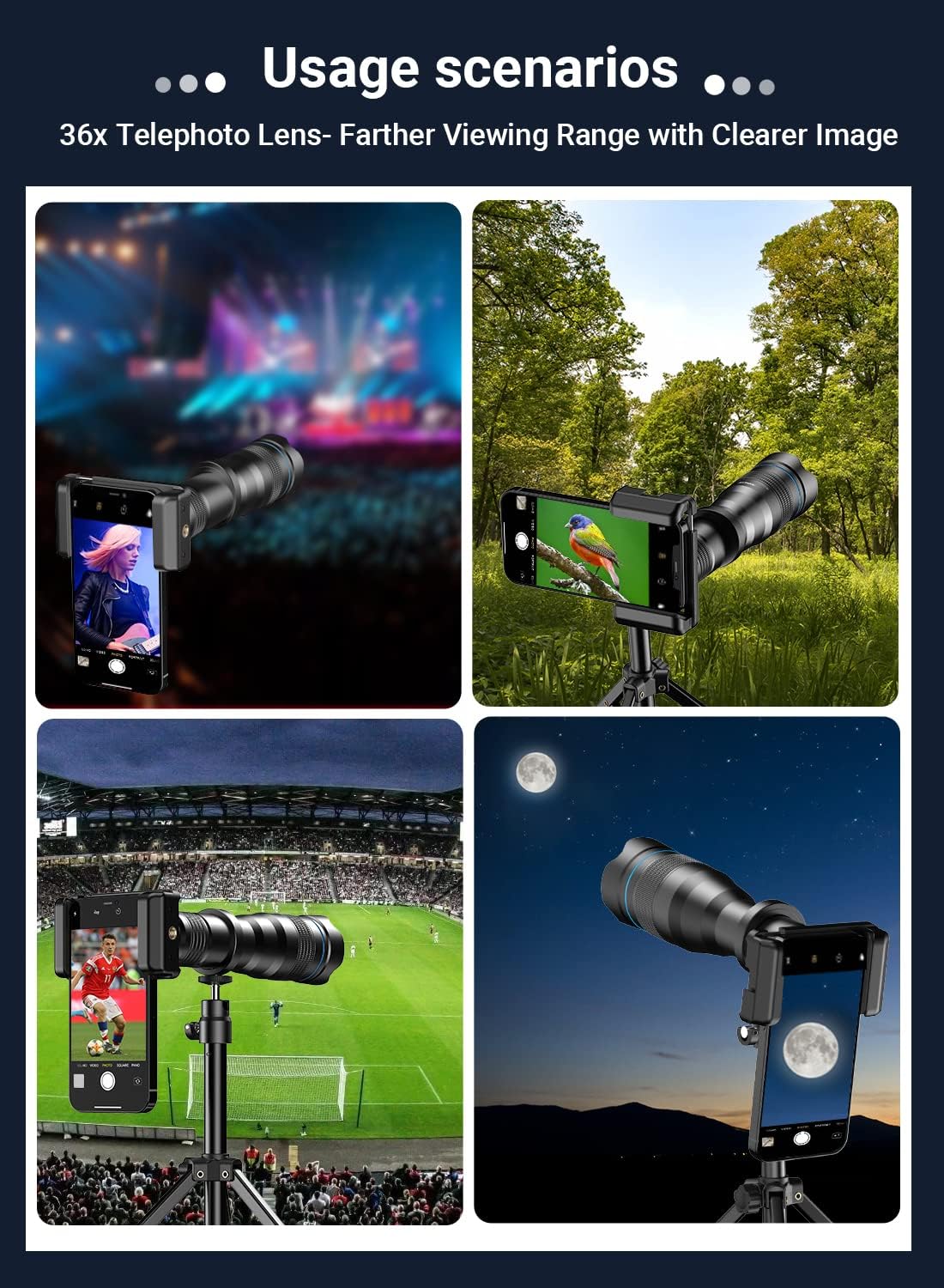 Detalle de Apexel HD 36X Telephoto Lens for Smartphone – 36x Zoom with Tripod