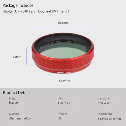 Thumbnail 8 de Haoge LUV-X54R: 2-in-1 Metal Lens Hood and UV Filter for Fujifilm X100V/X100VI (Red)