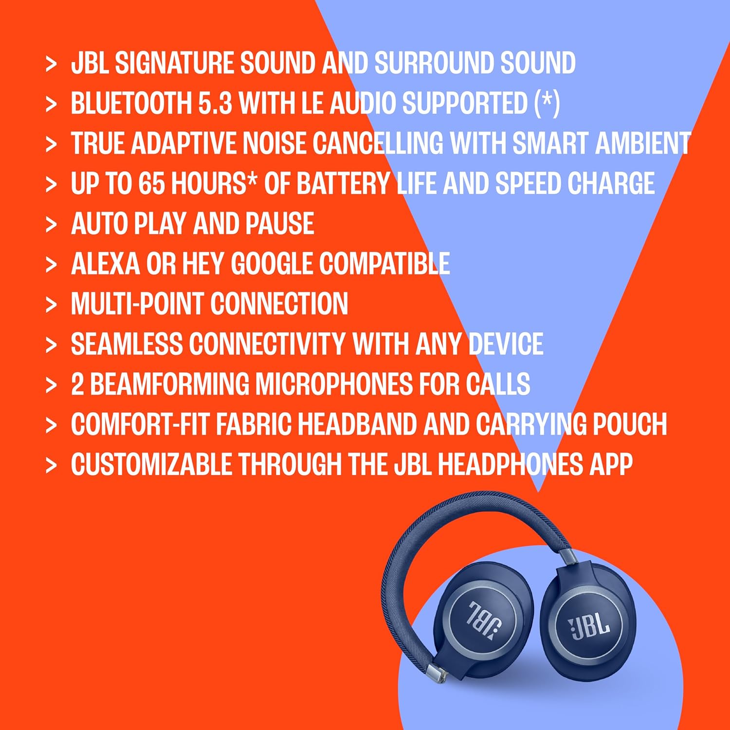Detalle 2 de JBL Live 770NC JBLLIVE770NCBLKAM Wireless Over-Ear Headphones with Adaptive Noise Cancelling