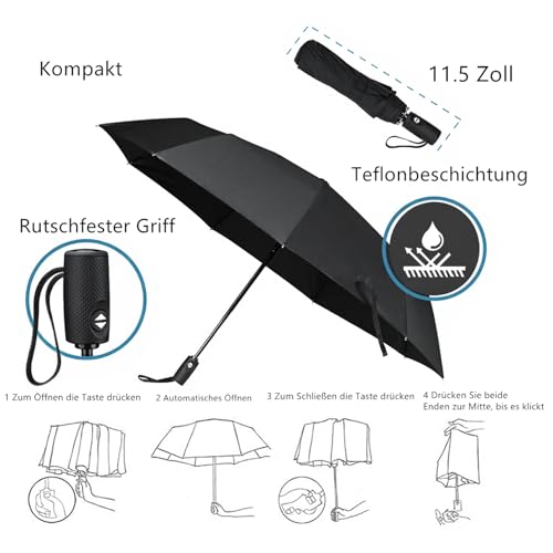Detalle de AMVUZ Paraguas Plegable de Viaje Compacto Automático a Prueba de Viento (Negro)