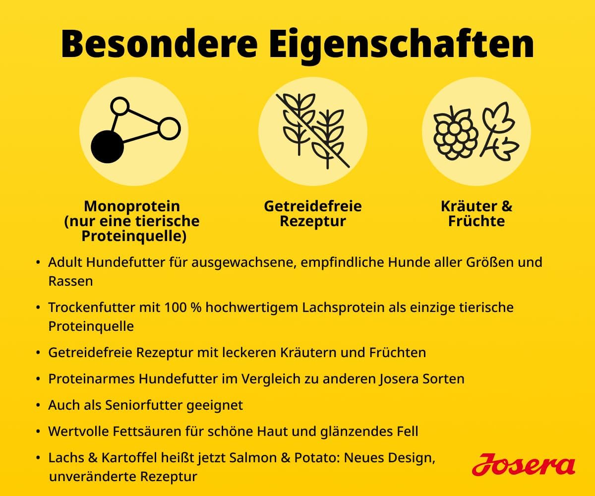 Detalle de JOSERA Adult Lachs & Kartoffel – getreidefreies Monoprotein-Trockenfutter (12,5 kg) für ausgewachsene und ältere Hunde
