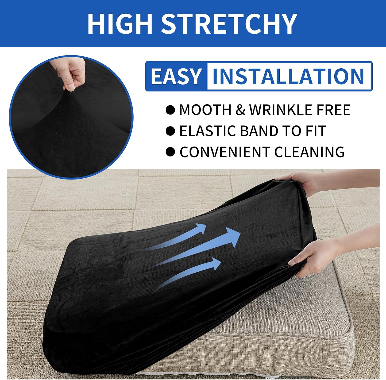 Detalle 1 de Ystyle Copriseduta Divano Elasticizzato in velluto (1 posto) – copricuscini nero
