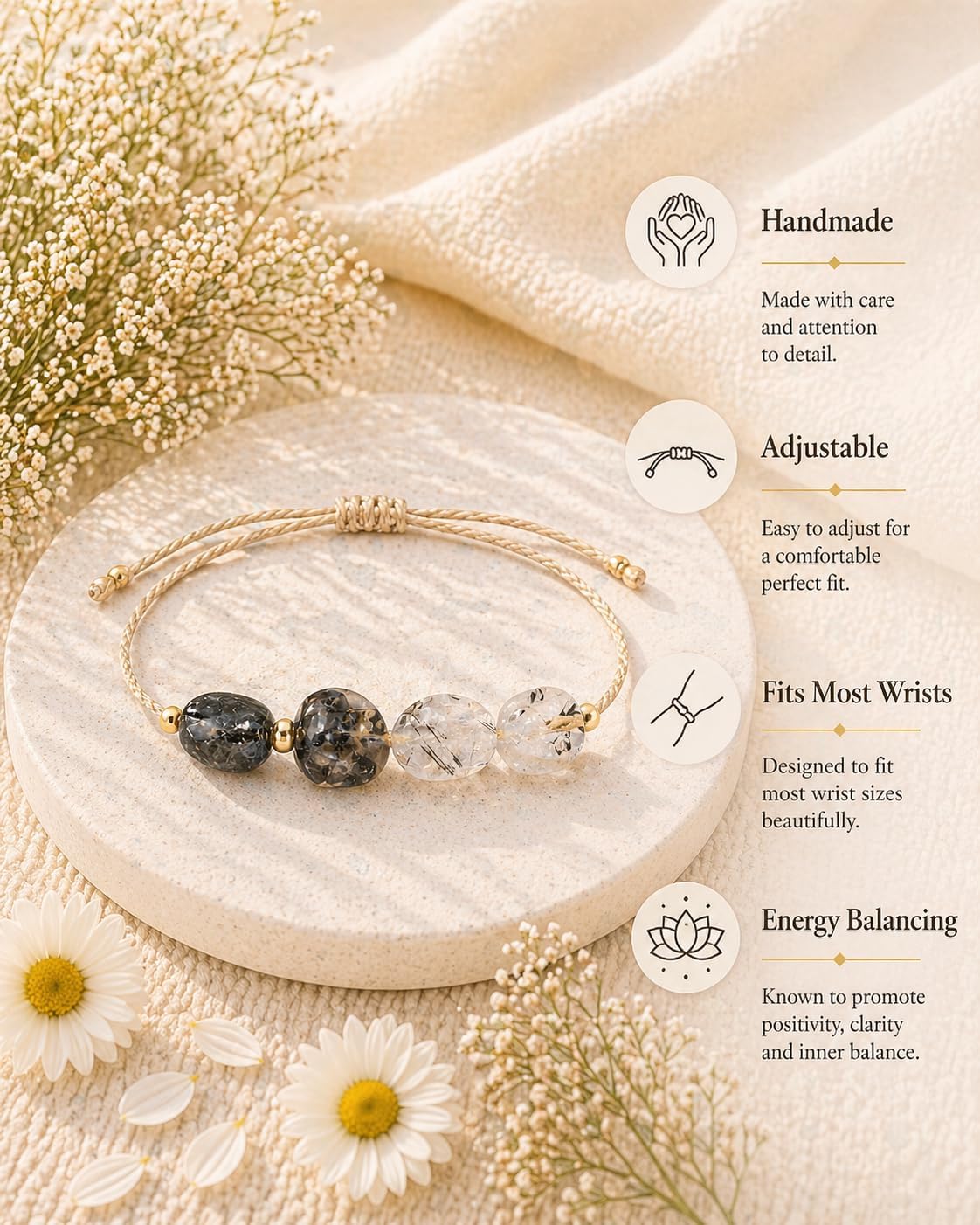 Thumbnail 1 de Lunarié Zodiac Stone Bracelet – Handmade Natural Crystal Bead Adjustable Astrology Jewellery