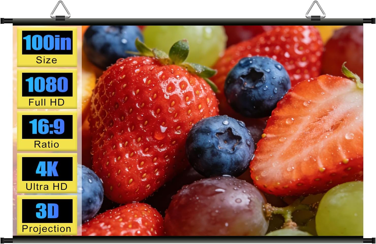 100 inch portable projector screen (ALR, 16:9) – wall mounted, outdoor & indoor use