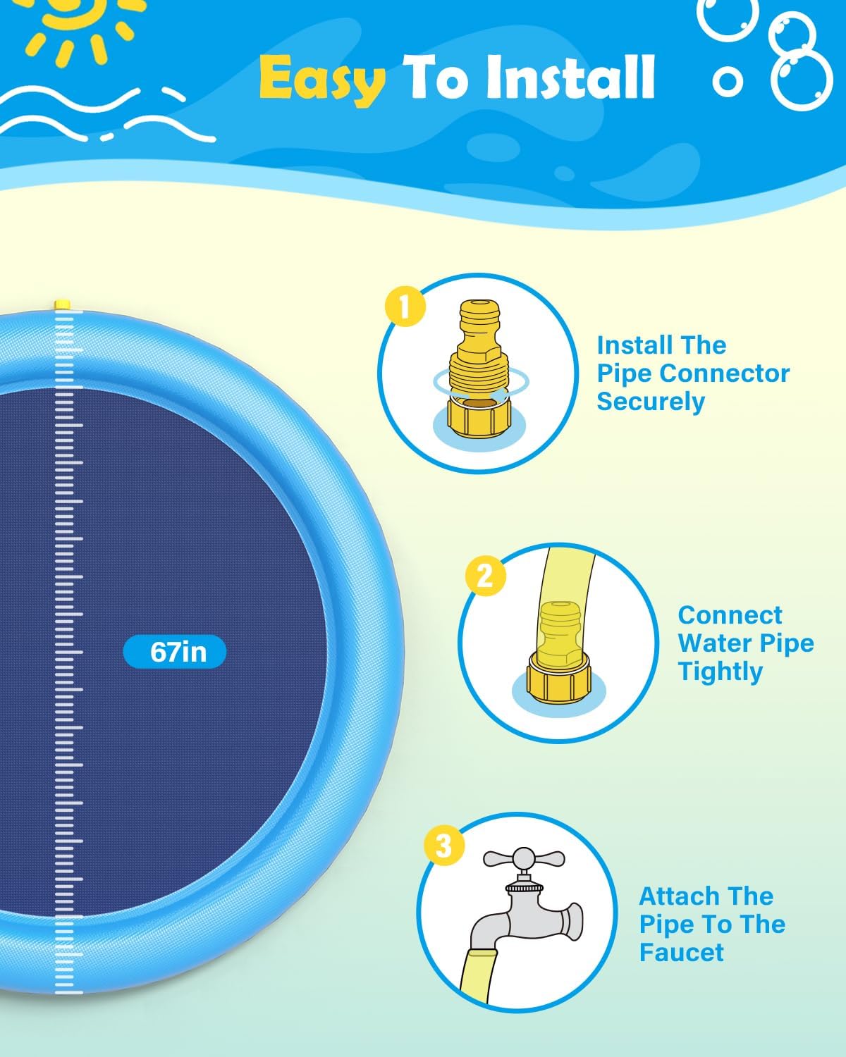Detalle de Peteast Splash Pad for Dogs & Kids (67in) – Anti-Slip, 0.58mm Thickened PVC Pool for Large Dogs