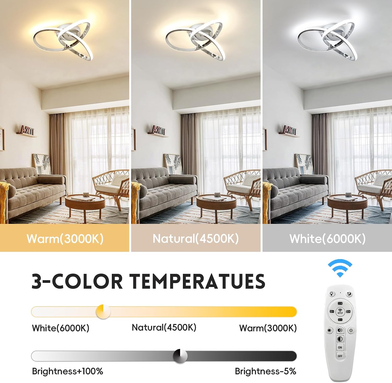 Detalle de EIDISUNY 42W Dimmable LED Ceiling Light with Remote Control (40cm, 3000K–6000K, Chrome)