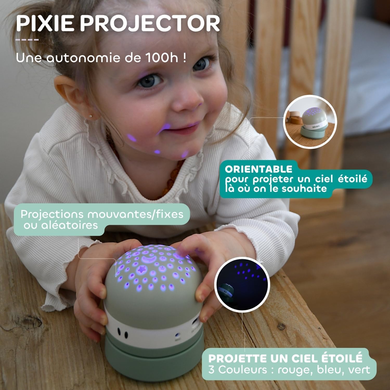 Thumbnail 3 de Veilleuse Bébé Béaba Pixie Projector: ciel étoilé, sons relaxants et détection des pleurs