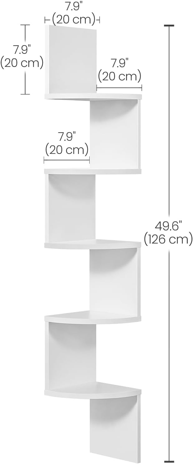 Detalle de VASAGLE LBC72WT 5-tier corner shelf for decor