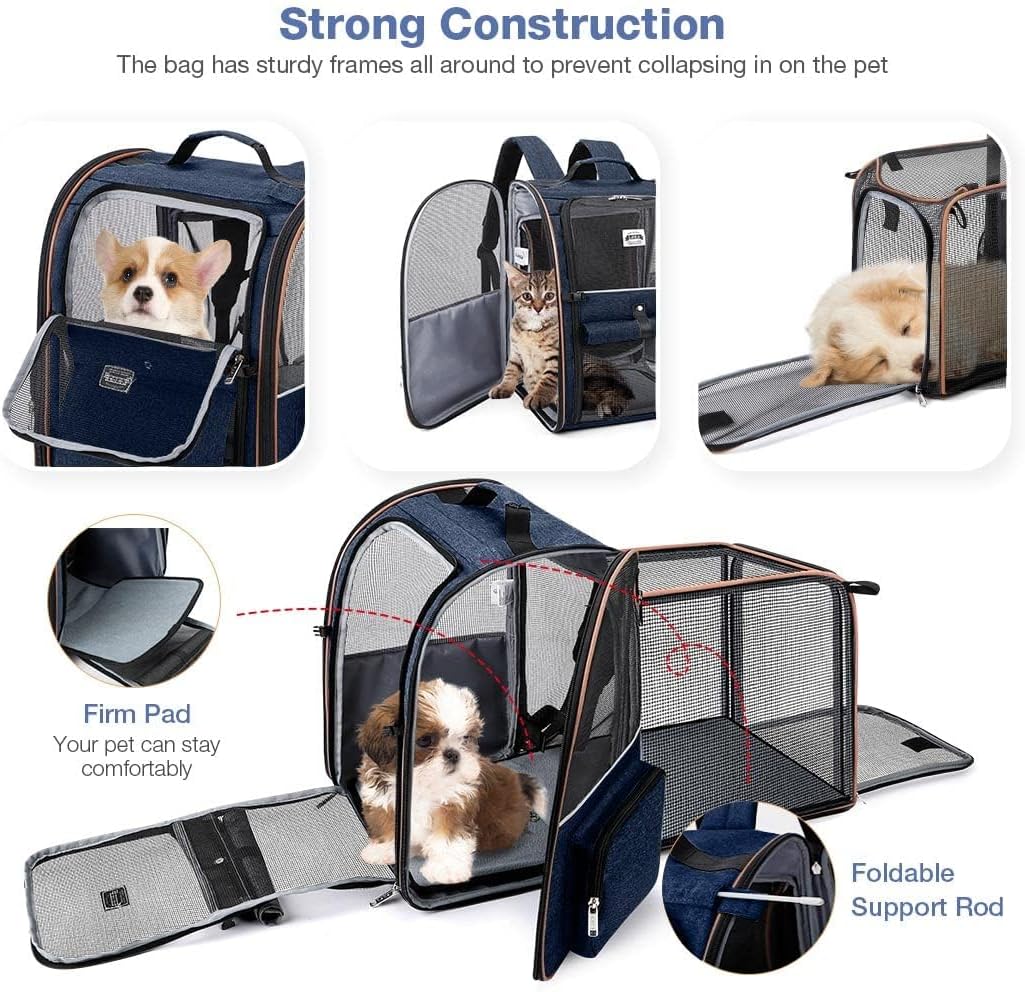 Detalle de Lekesky Large Cat Carrier Backpack (Expandable) – Blue, XL for pets up to 25 lbs