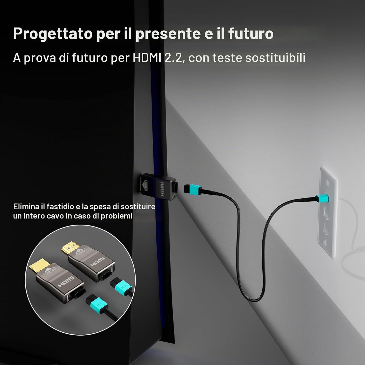 Detalle de RUIPRO 8K: Cavo HDMI 2.1 in fibra ottica pura 20 m con connettori staccabili