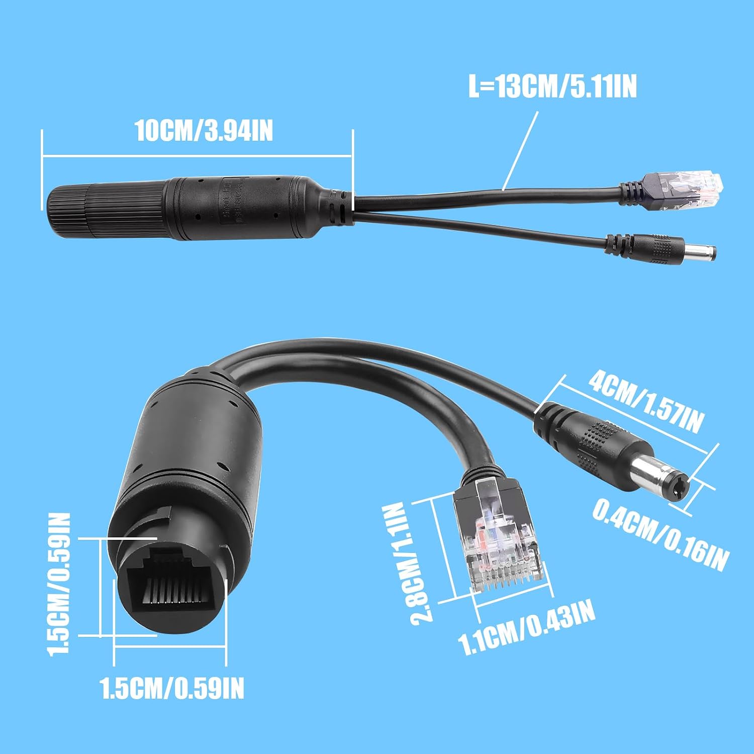 Detalle de TIENFOKOTA PoE Splitter Adapter – 12V Output from 44–57V PoE Input (IEEE 802.3af/at), IP55 Outdoor Ready