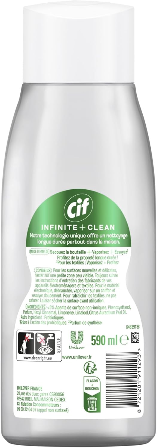 Detalle 2 de Cif Infinite+Clean Spray Multi-Usages 590 ml – Lot de 6 (Recharge)