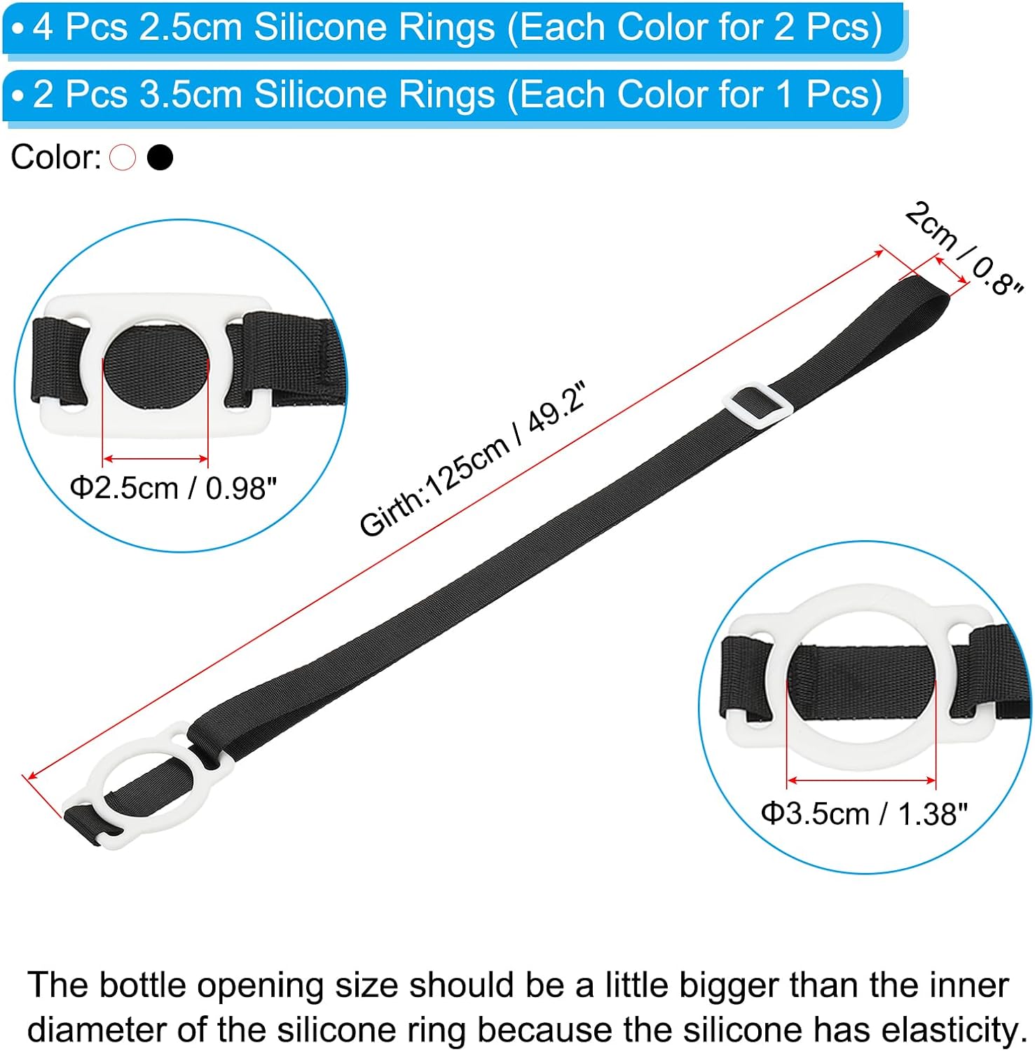 Detalle de PATIKIL Water Bottle Lanyard: 6-Piece Adjustable Shoulder Straps with White Carrier Rings