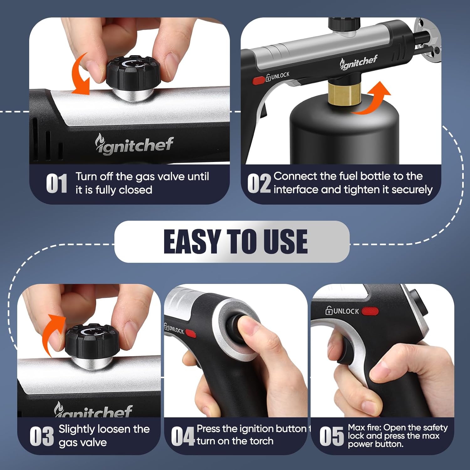 Detalle de IgnitChef Propane Torch Gun with Adjustable Flame (Propane tank not included)