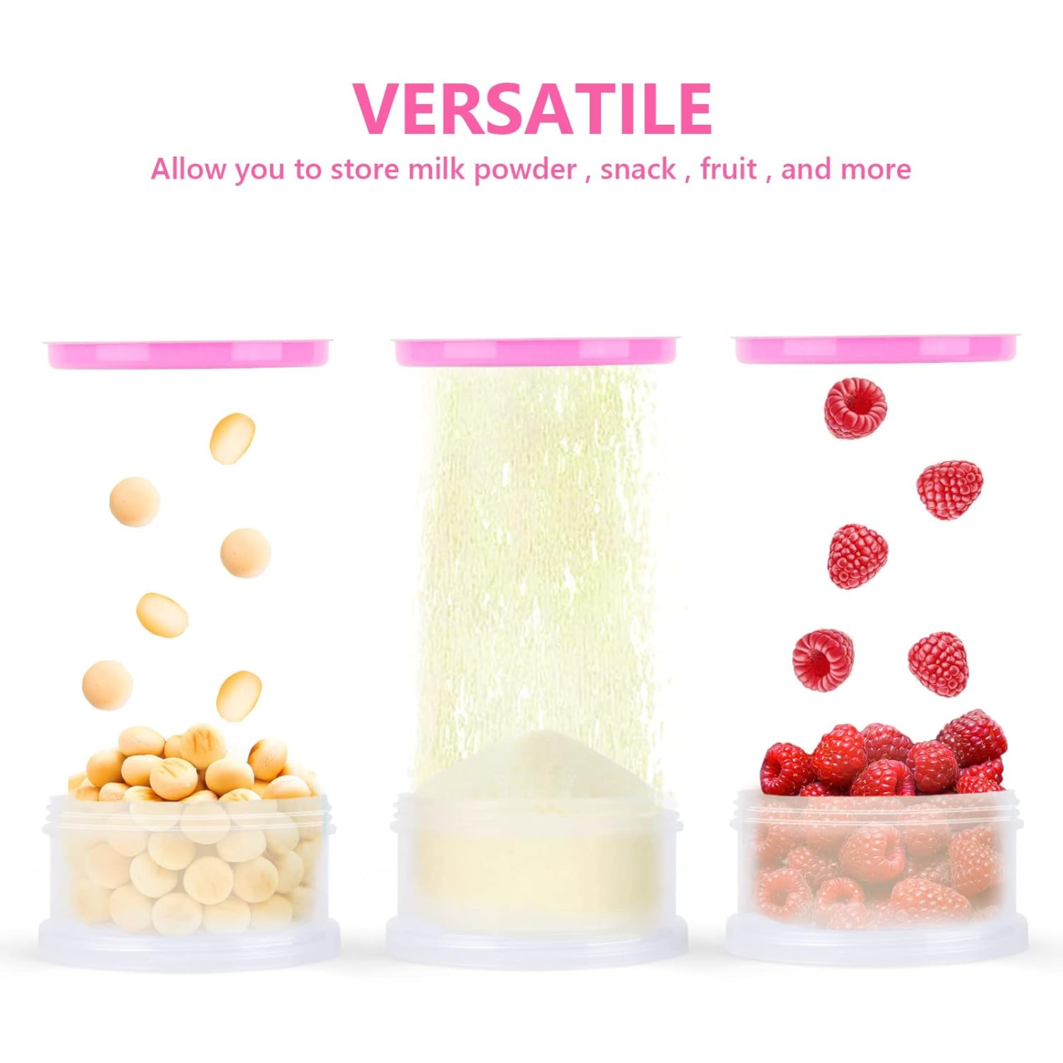 Thumbnail 3 de Vicloon Milchpulver Portionierer mit 5 Fächern (5-lagig), tragbar & stapelbar – für unterwegs und Nachtpflege (Rosa)