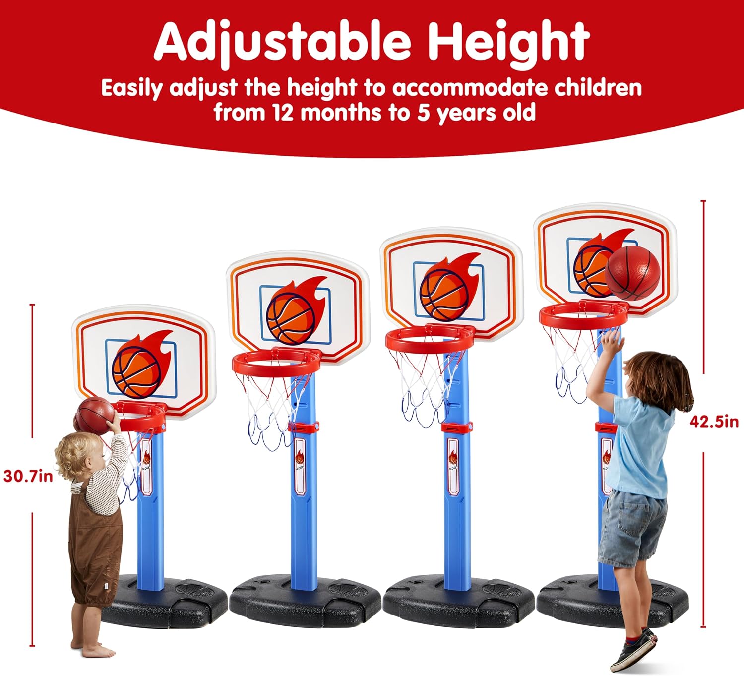 Thumbnail 1 de JOYIN Toddler Basketball Hoop Indoor (Adjustable 2.5–3.5 ft) with 4 Balls — Air Pump Included
