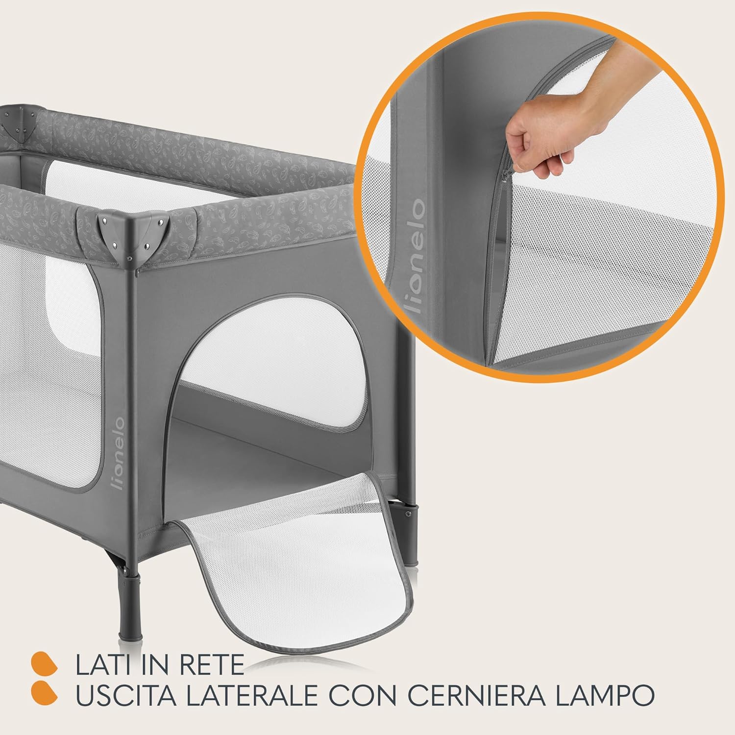 Detalle de Lionelo JASMIN Premium Lettino da Viaggio per Bambini 0‑36 Mesi con Materasso T25, Easy Fold e Ruote
