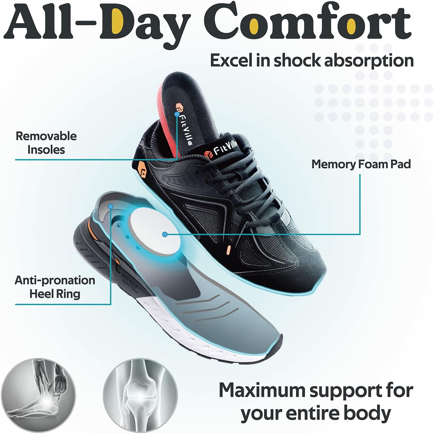 Thumbnail 5 de FitVille Mens Extra Wide Fit Trainers: Comfortable Running Sneakers for Flat Feet